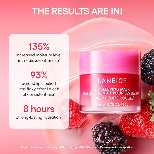 Jar of Laneige Lip Sleeping Mask with spatula beside open lid